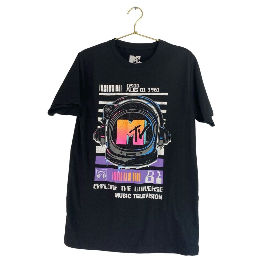 MTV Music Television 12:00 August 1, 1981 Black T Shirt 90s Size M 539